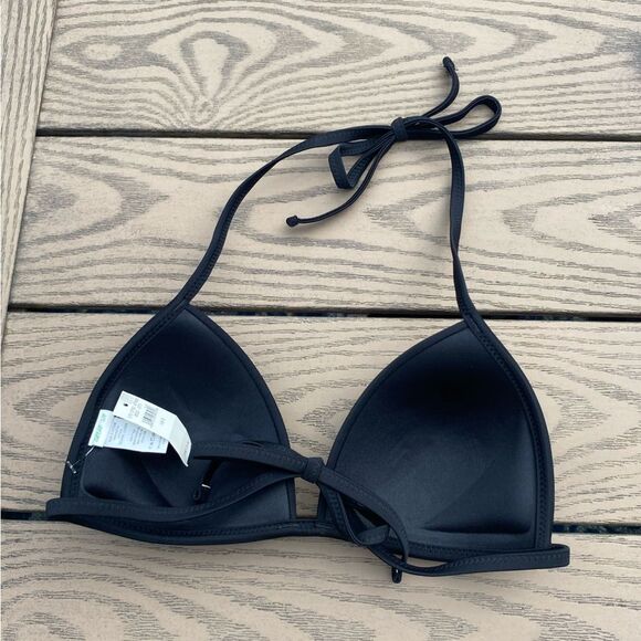 NWT Aerie small black halter tie back triangle padded push up bikini top swim in - Picture 4 of 7